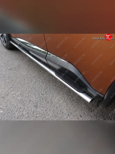 Пороги овальные с накладкой 75х42 мм ТСС Тюнинг (серые) Nissan Murano 3 Z52 дорестайлинг (2015-2022)