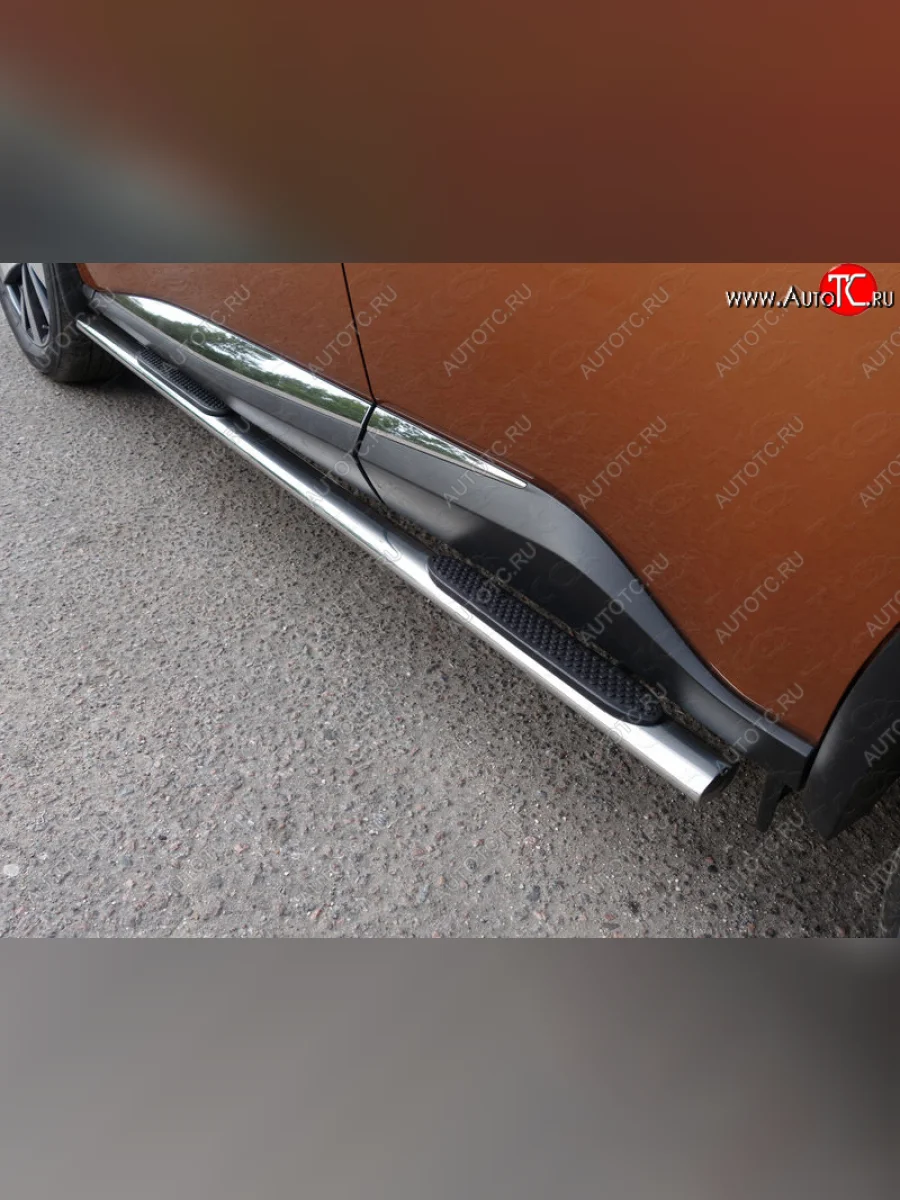 Пороги овальные с накладкой 75х42 мм ТСС Тюнинг Nissan Murano 3 Z52 дорестайлинг (2015-2022) (серые)  в Самаре Самарской области