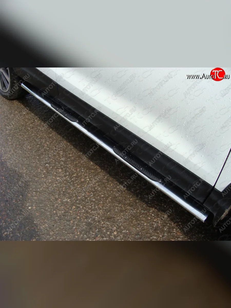 Пороги овальные с накладкой 75х42 мм ТСС Тюнинг Nissan Qashqai 2 J11 дорестайлинг (2013-2019) (серые)  в Керчи Республика Крым