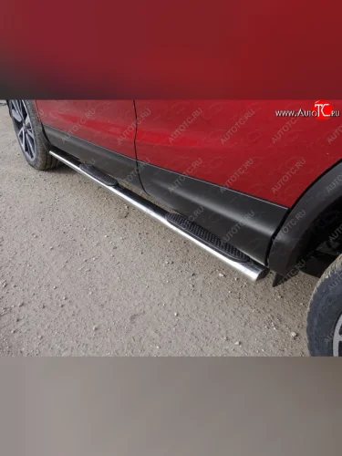 Пороги овальные с накладкой 75х42 мм ТСС Тюнинг (серые) Nissan Qashqai 2 J11 рестайлинг (2017-2022)