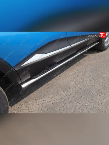 Пороги овальные с накладкой 75х42 мм ТСС Тюнинг Renault Kaptur дорестайлинг (2016-2020)