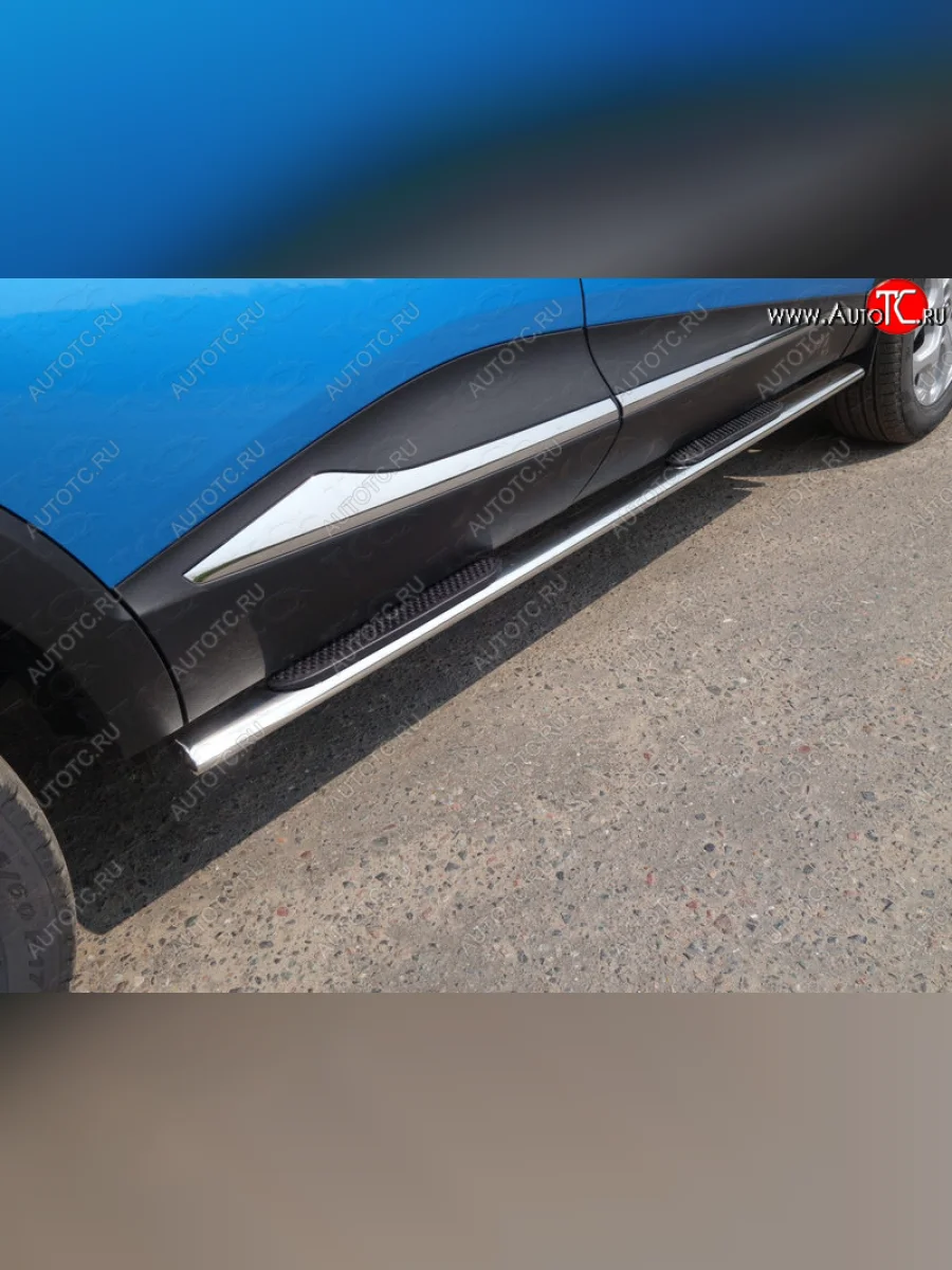 Пороги овальные с накладкой 75х42 мм ТСС Тюнинг Renault Kaptur дорестайлинг (2016-2020)  в Самаре Самарской области