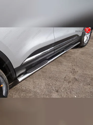 Пороги овальные с накладкой 75х42 мм ТСС Тюнинг (серые) Renault Koleos 2 (2016-2025)