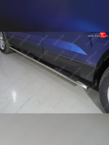 Пороги овальные с накладкой 75х42 мм ТСС Тюнинг (серые) Skoda Karoq NU7 рестайлинг (2020-2025)