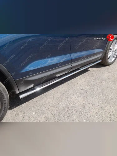 Пороги овальные с накладкой 75х42 мм ТСС Тюнинг (серые) Skoda Kodiaq 1 NS7 дорестайлинг (2017-2021)