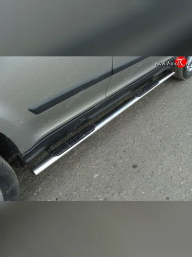 Пороги овальные с накладкой 75х42 мм ТСС Тюнинг (серые) Skoda Yeti (2013-2018)