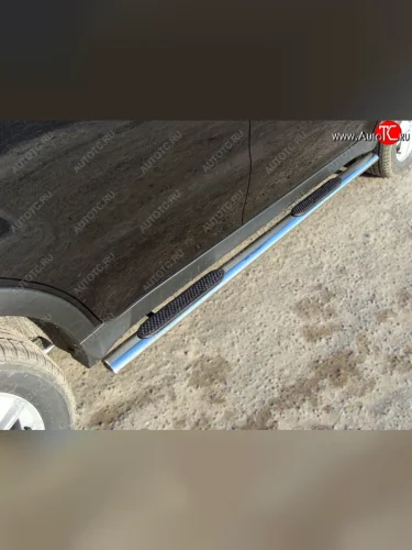 Пороги овальные с накладкой 75х42 мм ТСС Тюнинг (серые) SSANGYONG Actyon рестайлинг (2013-2021)