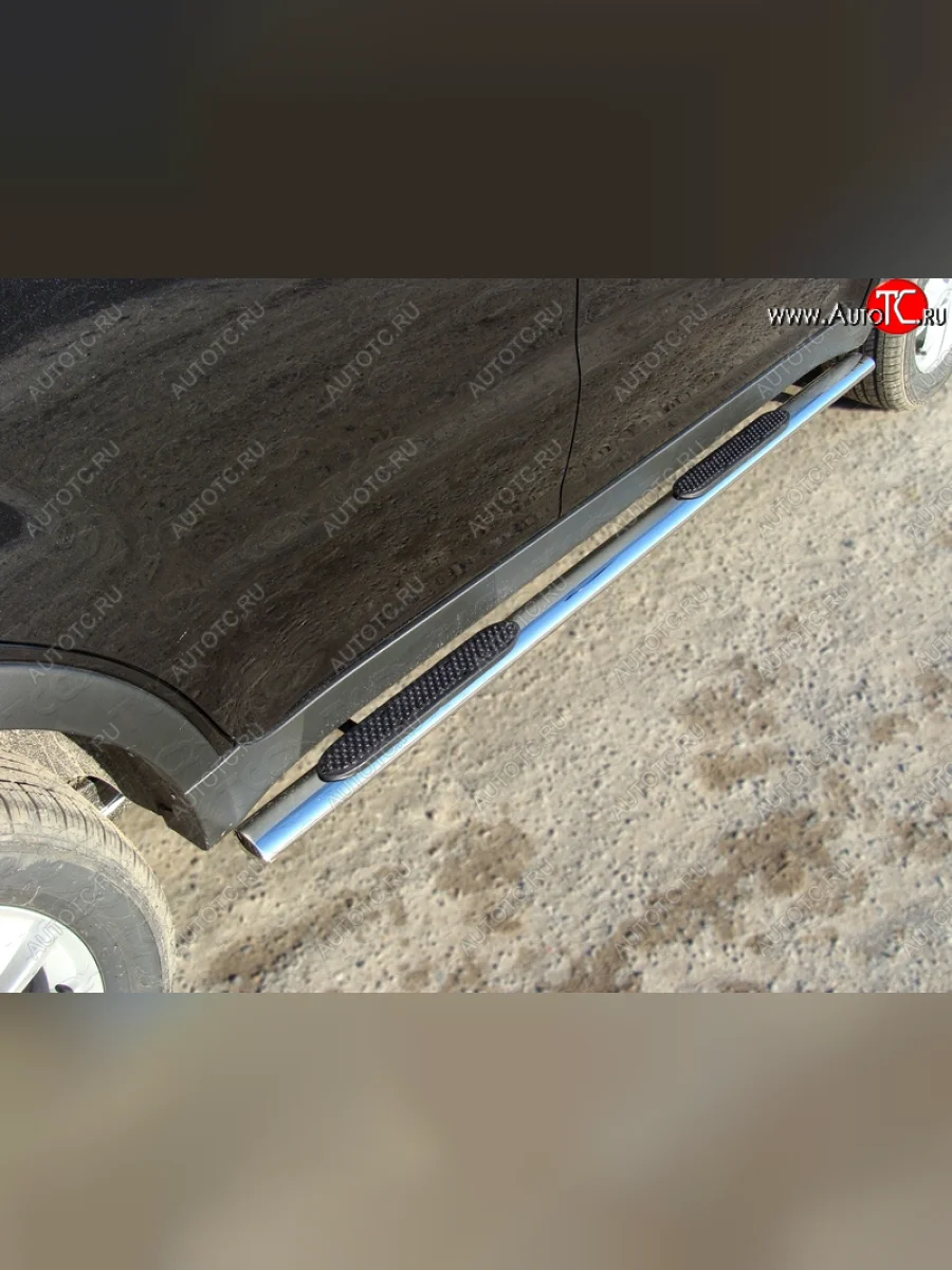 Пороги овальные с накладкой 75х42 мм ТСС Тюнинг SSANGYONG Actyon рестайлинг (2013-2021) (серые)  с доставкой в г. Керчь