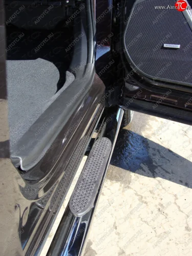 Пороги овальные с накладкой 75х42 мм ТСС Тюнинг (Серые) Subaru Forester SJ рестайлинг (2016-2019)