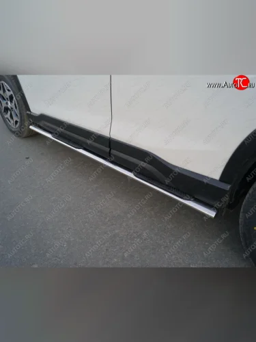 Пороги овальные с накладкой 75х42 мм ТСС Тюнинг (серые) Subaru Forester SK/S14 дорестайлинг (2018-2021)