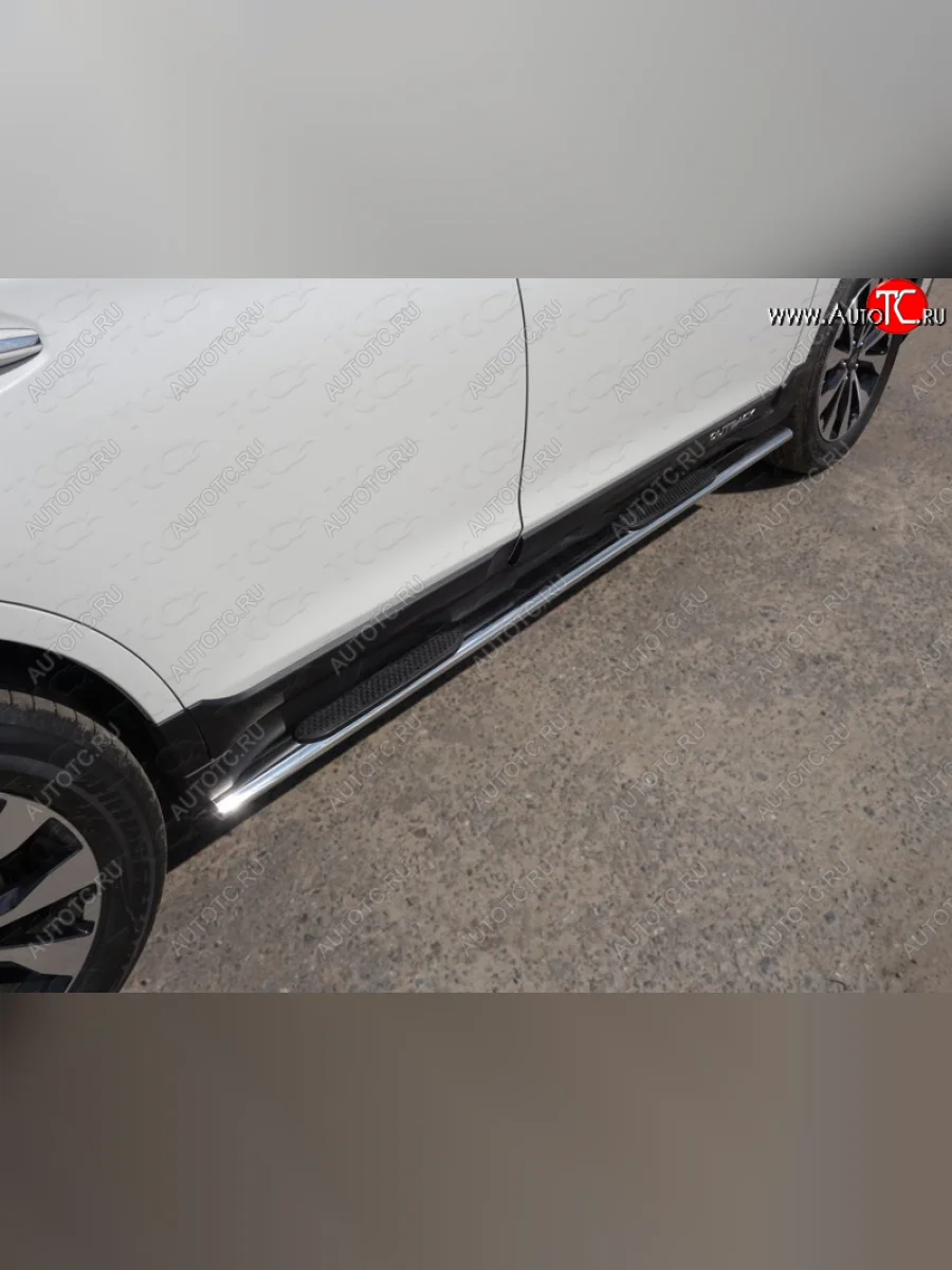 Пороги овальные с накладкой 75х42 мм ТСС Тюнинг Subaru Outback BS/B15 дорестайлинг универсал (2014-2018) (серые)  в Перми Пермском крае