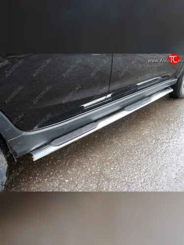 Пороги овальные с накладкой 75х42 мм ТСС Тюнинг (серые) Subaru XV GT/G24 дорестайлинг (2017-2021)