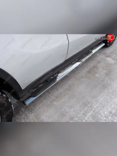 Пороги овальные с накладкой 75х42 мм ТСС Тюнинг (серые) Suzuki Vitara LY дорестайлинг (2015-2019)