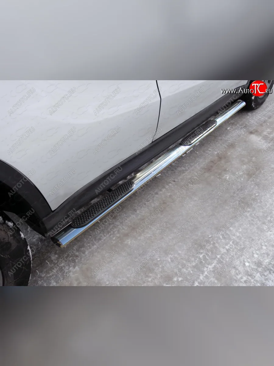 Пороги овальные с накладкой 75х42 мм ТСС Тюнинг Suzuki Vitara LY дорестайлинг (2015-2019) (серые)  в Перми Пермском крае