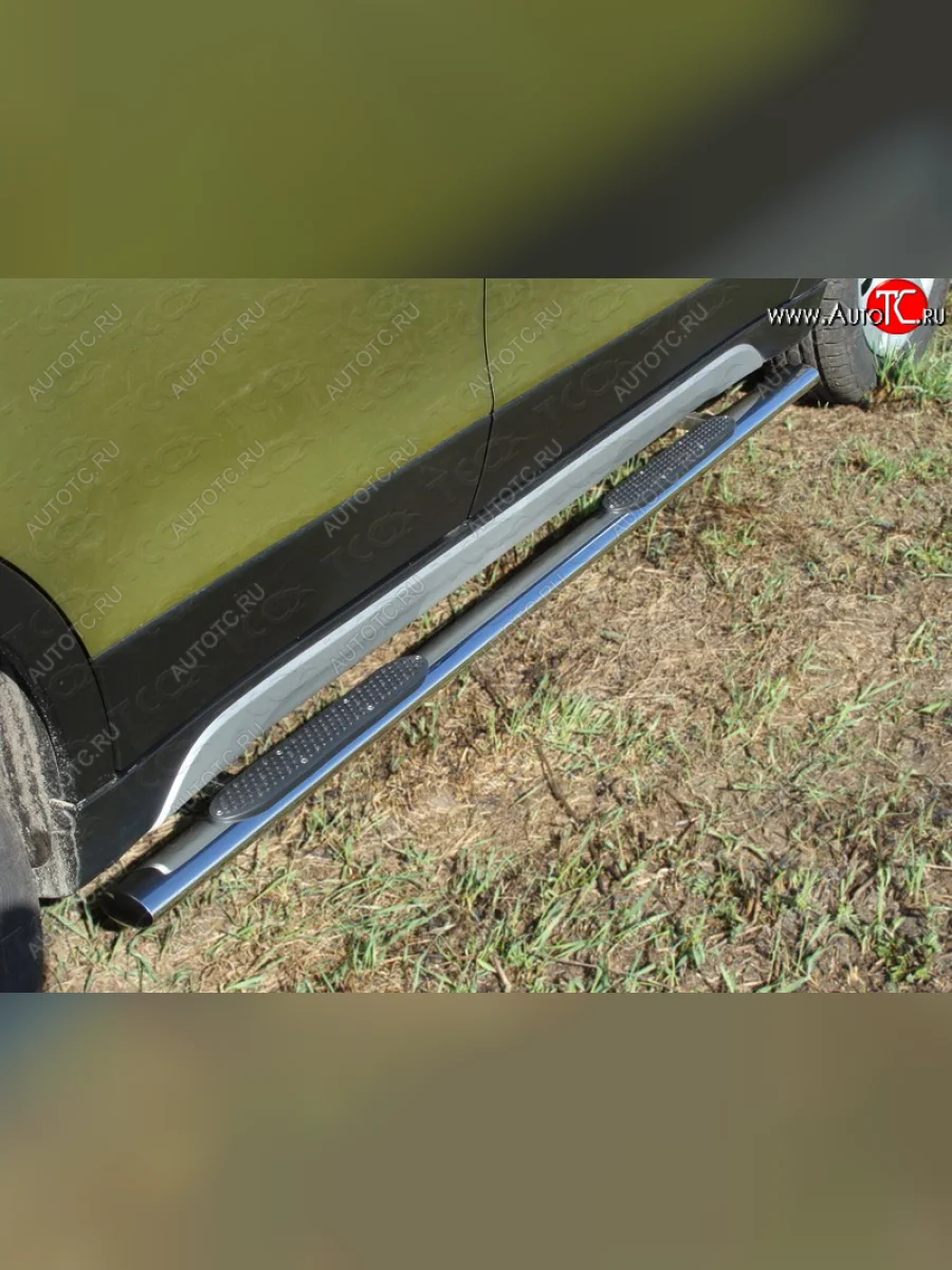 Пороги овальные с накладкой 75х42 мм ТСС Тюнинг Suzuki SX4 JYB, JYA хэтчбэк дорестайлинг (2013-2016) (серые)  в Самаре Самарской области