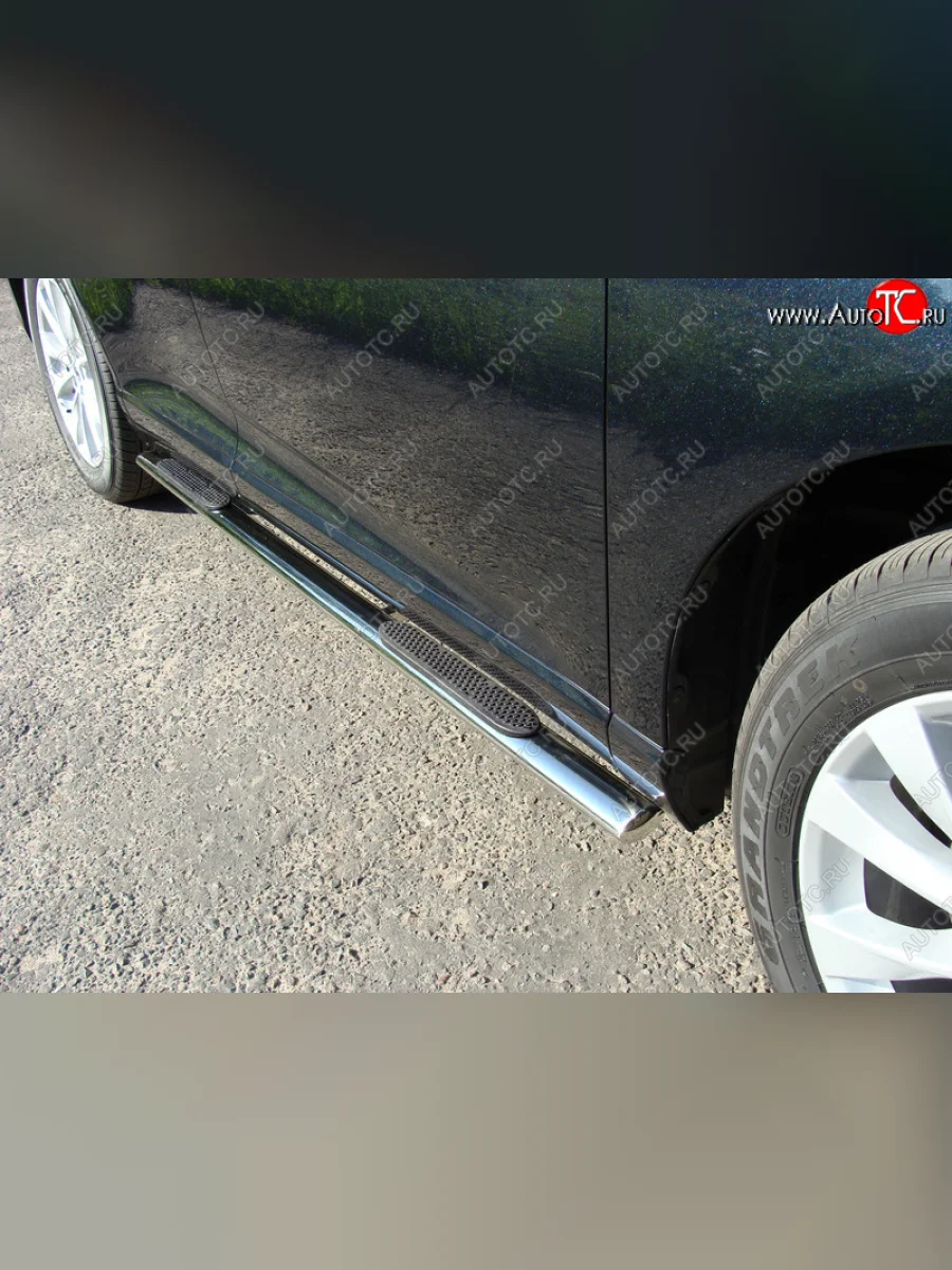 Пороги овальные с накладкой 75х42 мм ТСС Тюнинг Toyota Venza GV10 рестайлинг (2012-2016) (серые)  в Воронеже Воронежской области