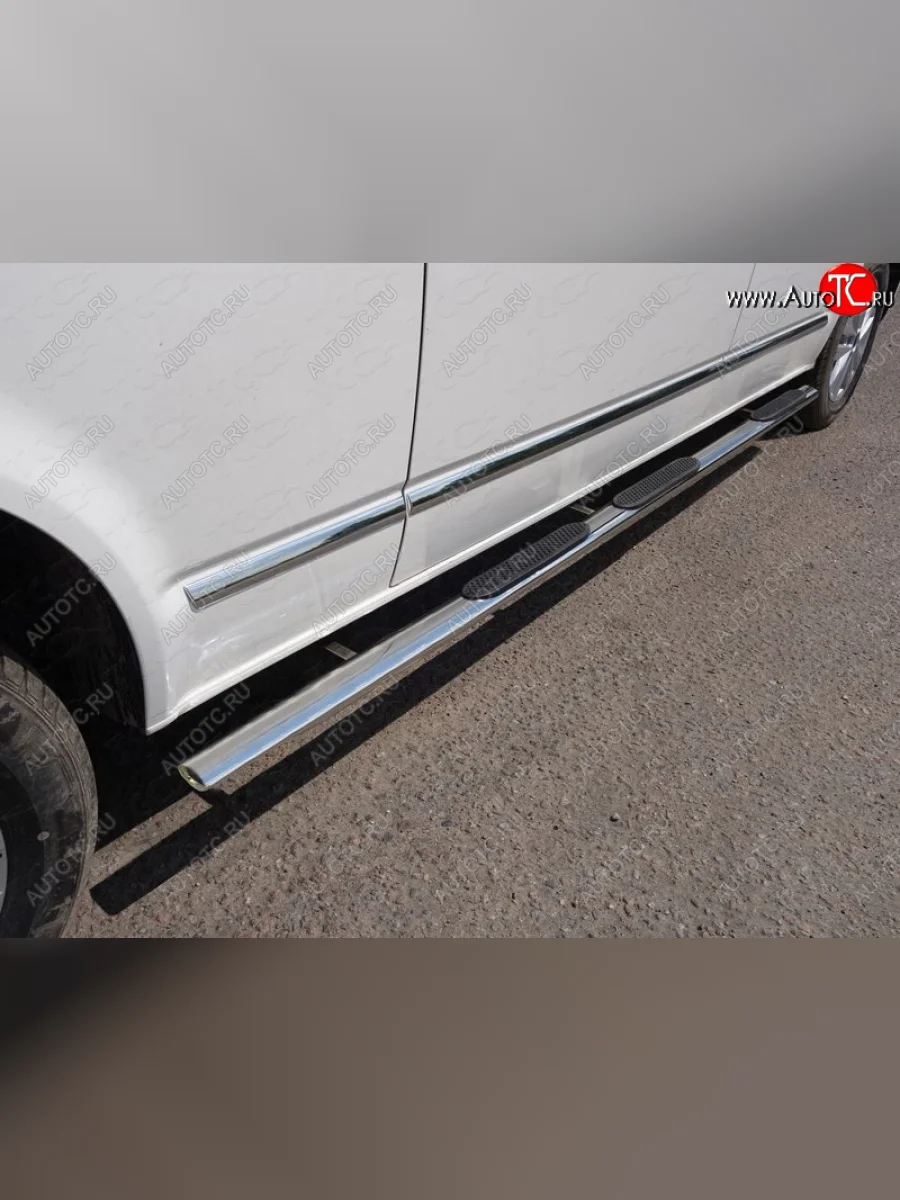 Пороги овальные с накладкой 75х42 мм ТСС Тюнинг Volkswagen Caravelle T6 дорестайлинг (2015-2019) (серые)  в Керчи Республика Крым