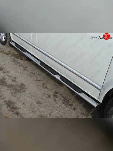 Пороги овальные с накладкой 75х42 мм ТСС Тюнинг (серые) Volkswagen Multivan T5 рестайлинг (2009-2015)