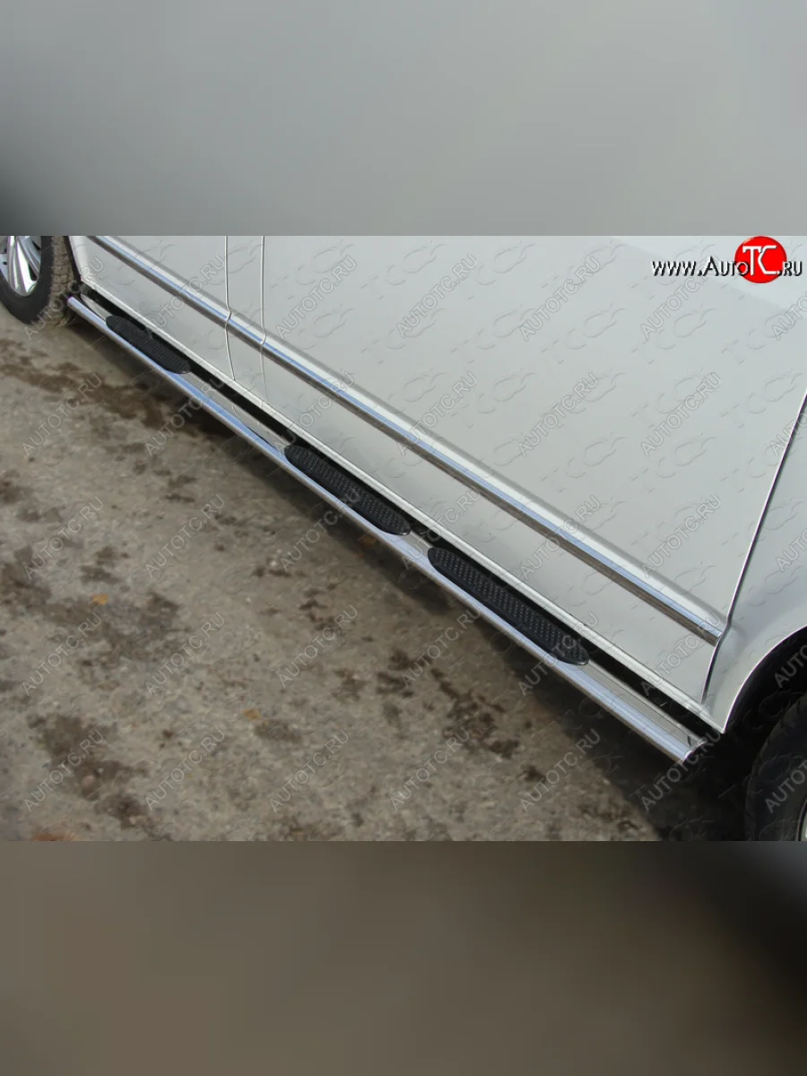 Пороги овальные с накладкой 75х42 мм ТСС Тюнинг Volkswagen Multivan T5 рестайлинг (2009-2015) (серые)  с доставкой в г. Керчь