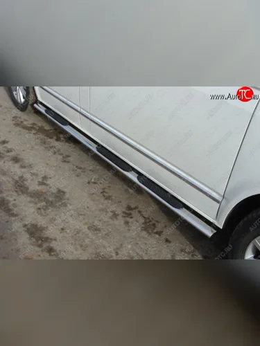 Пороги овальные с накладкой 75х42 мм ТСС Тюнинг (серые) Volkswagen Multivan T6 дорестайлинг (2016-2019)