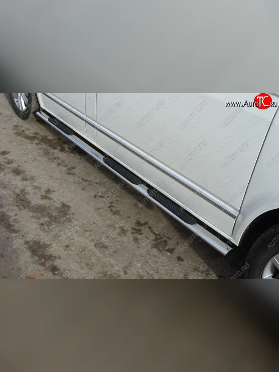 Пороги овальные с накладкой 75х42 мм ТСС Тюнинг Volkswagen Multivan T6 дорестайлинг (2016-2019) (серые)  в Воронеже Воронежской области