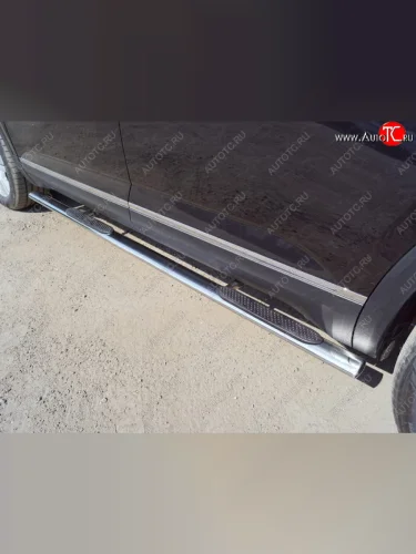 Пороги овальные с накладкой 75х42 мм ТСС Тюнинг (серые) Volkswagen Teramont 1 CA1 дорестайлинг (2016-2020)