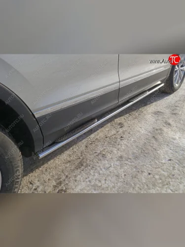 Пороги овальные с накладкой 75х42 мм ТСС Тюнинг (серые) Volkswagen Tiguan Mk2 дорестайлинг (2016-2020)