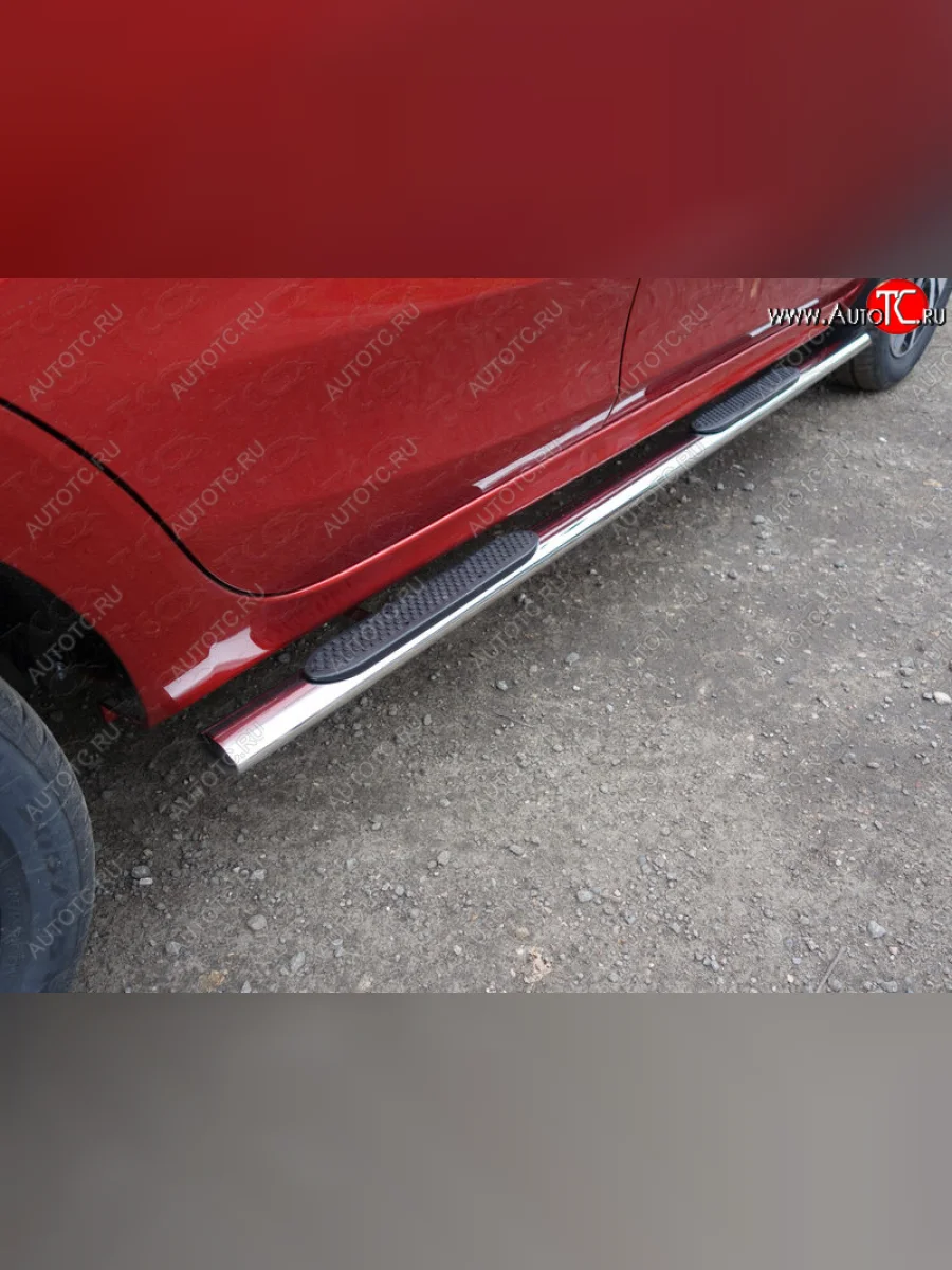 Пороги овальные с накладкой 75х42 мм ТСС Тюнинг Лада ВАЗ XRAY (2016-2022) (серые)  в Самаре Самарской области