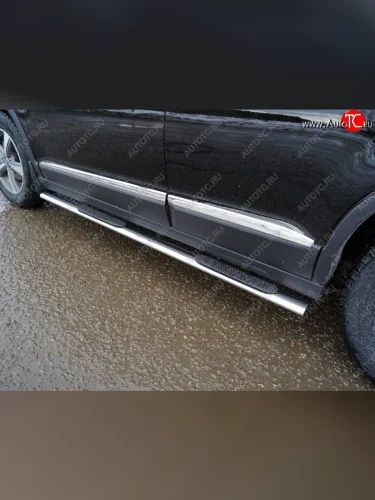 Пороги овальные с накладкой 75х42 мм ТСС Тюнинг (серые) Haval M6 (2021-2025)