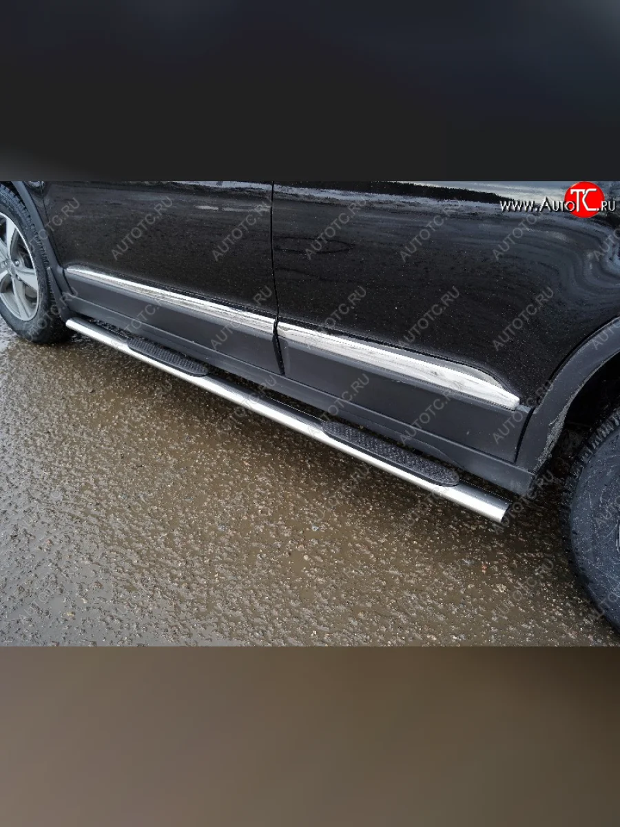 Пороги овальные с накладкой 75х42 мм ТСС Тюнинг Haval M6 (2021-2025) (серые)  в Керчи Республика Крым