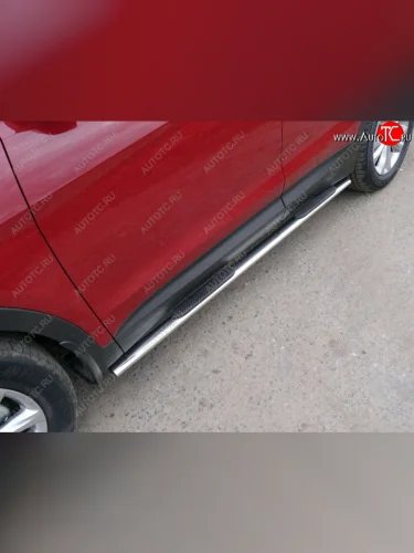 Пороги овальные с накладкой 75х42 мм ТСС Тюнинг (серые) Hyundai Santa Fe DM рестайлинг (2015-2019)