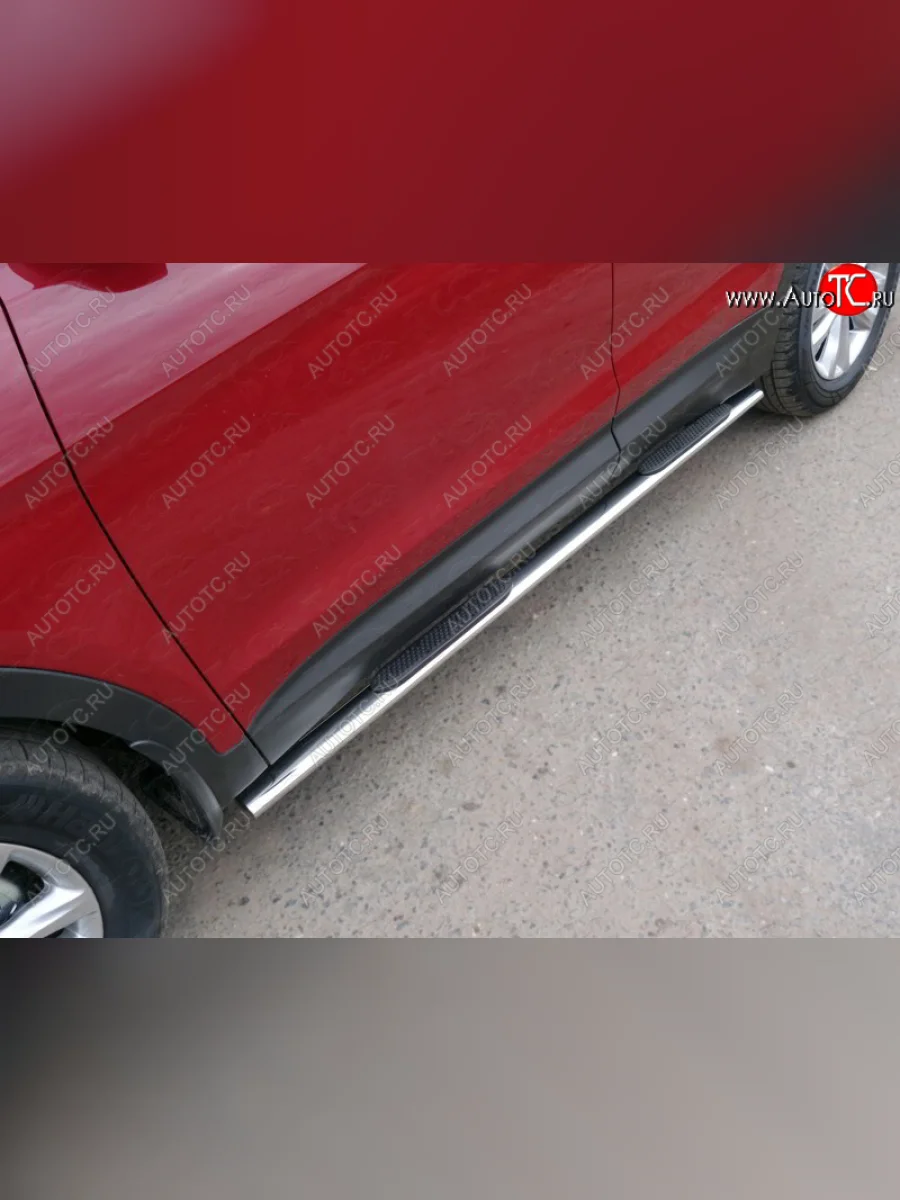 Пороги овальные с накладкой 75х42 мм ТСС Тюнинг Hyundai Santa Fe DM рестайлинг (2015-2019) (серые)  в Керчи Республика Крым