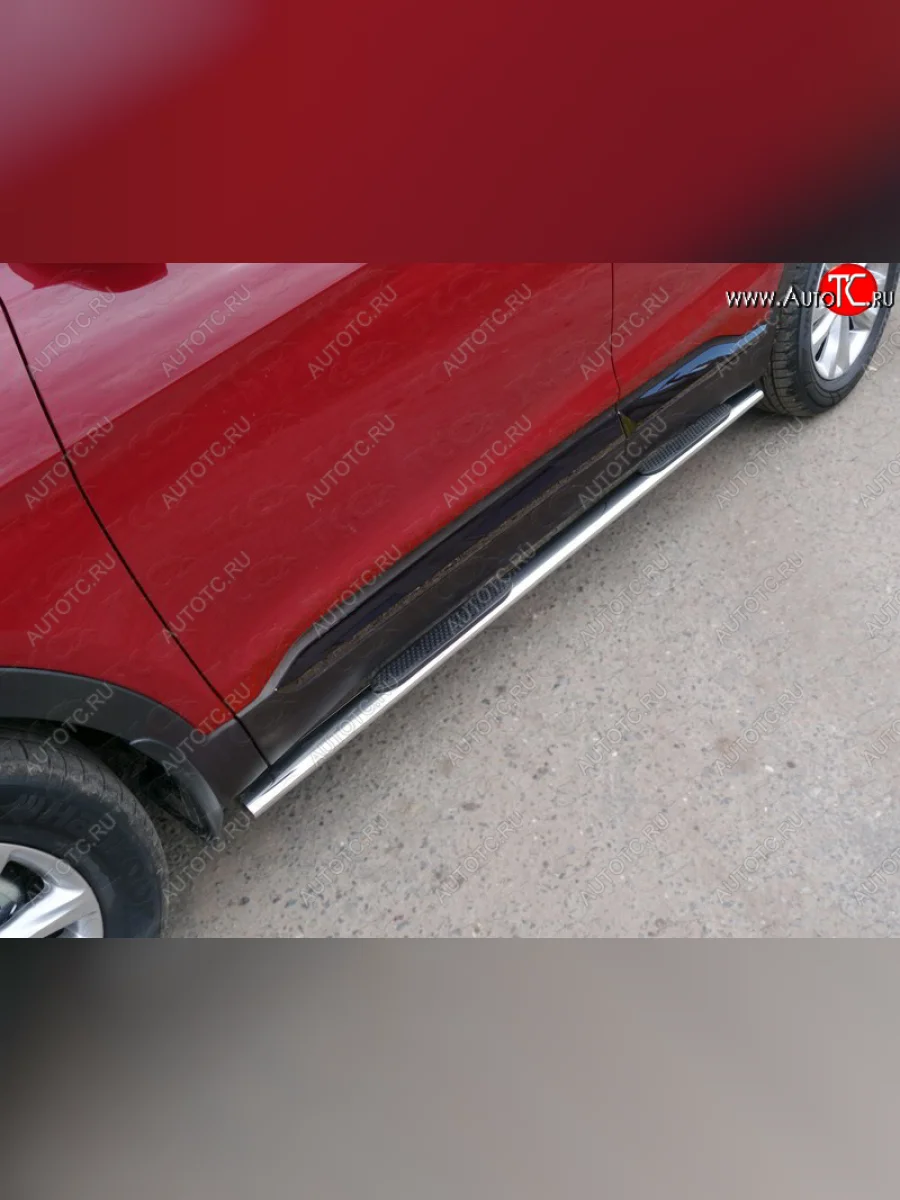 Пороги овальные с накладкой 75х42 мм ТСС Тюнинг Hyundai Santa Fe TM дорестайлинг (2018-2021) (серые)  в Самаре Самарской области