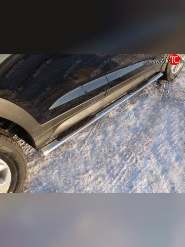 Пороги овальные с накладкой 75х42 мм ТСС Тюнинг (серые) Hyundai Tucson TL рестайлинг (2018-2021)