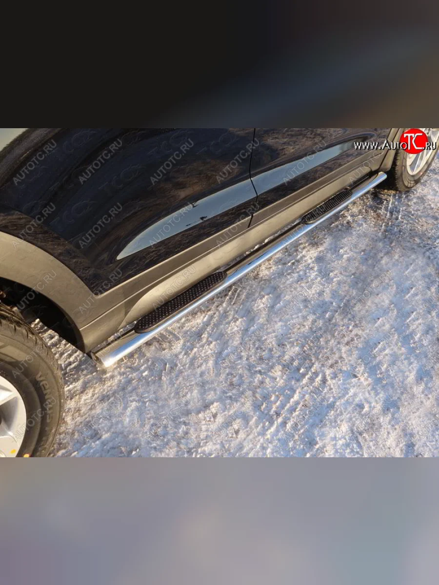 Пороги овальные с накладкой 75х42 мм ТСС Тюнинг Hyundai Tucson TL рестайлинг (2018-2021) (серые)  в Воронеже Воронежской области
