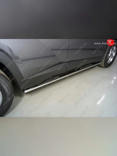 Пороги овальные с накладкой 75х42 мм ТСС Тюнинг (серые) Hyundai Tucson NX4 (2020-2022)