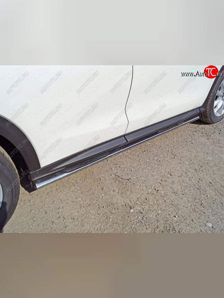 Пороги овальные с накладкой 75х42 мм ТСС Тюнинг INFINITI Qx50 J55 (2017-2022) (серые)  в Керчи Республика Крым