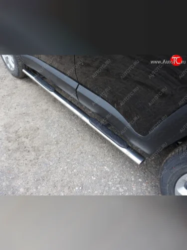 Пороги овальные с накладкой 75х42 мм ТСС Тюнинг (серые) Jeep Renegade 1 BU дорестайлинг (2014-2020)