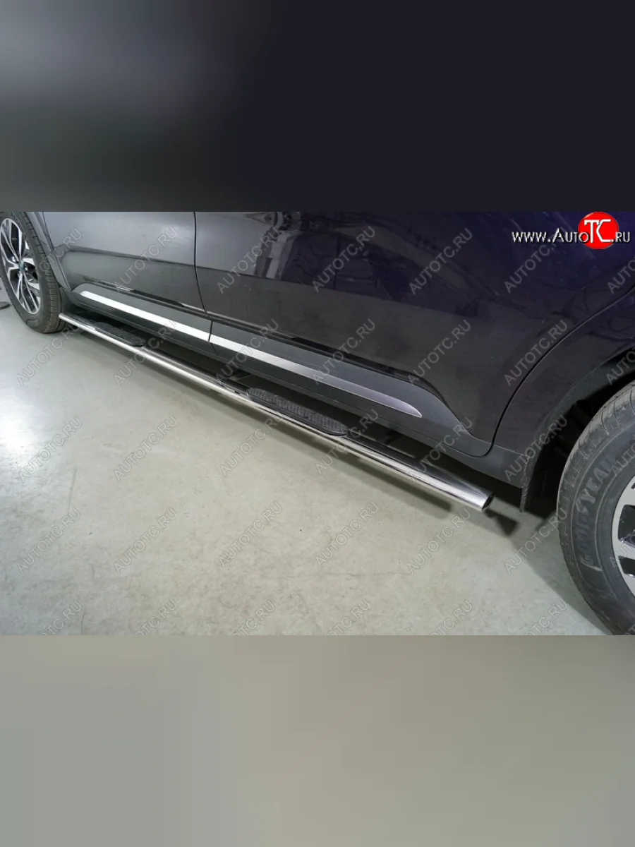 Пороги овальные с накладкой 75х42 мм ТСС Тюнинг KIA Carnival KA4 минивэн дорестайлинг (2020-2023) (серые)  в Керчи Республика Крым