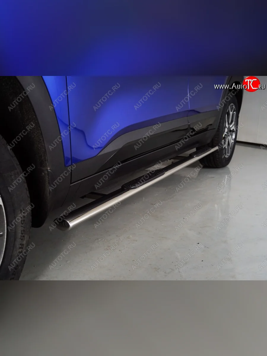 Пороги овальные с накладкой 75х42 мм ТСС Тюнинг KIA Seltos SP2 дорестайлинг (2019-2022) (серые)  в Самаре Самарской области