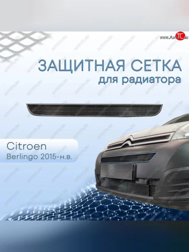 Защитная сетка в бампер (верх, ячейка 3х7 мм) Alfeco Стандарт (Чёрная) CITROEN Berlingo B9 рестайлинг (2015-2022)
