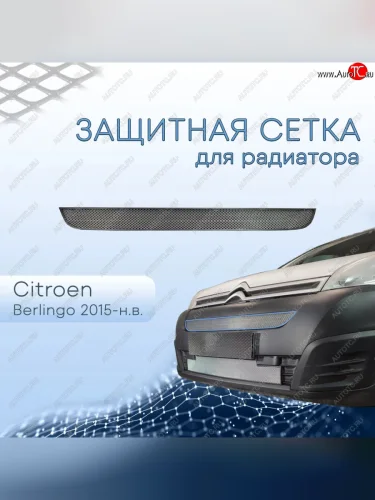 Защитная сетка в бампер (верх, ячейка 3х7 мм) Alfeco Стандарт (Хром) CITROEN Berlingo B9 рестайлинг (2015-2022)