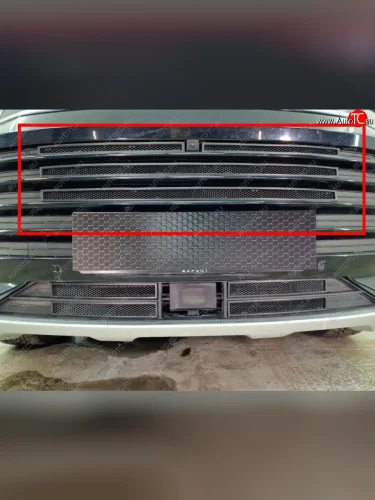 Защитная сетка в бампер (верх, 4 части, ячейка 3х7 мм) Alfeco Стандарт (Чёрная) EXEED TXL 1-ый рестайлинг (2021-2025)