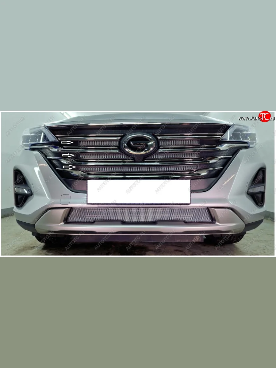 Защитная сетка в бампер (верх, 5 частей, ячейка 3х7 мм) Alfeco Стандарт GAC GS5 (2018-2025) (Хром)  с доставкой в г. Керчь