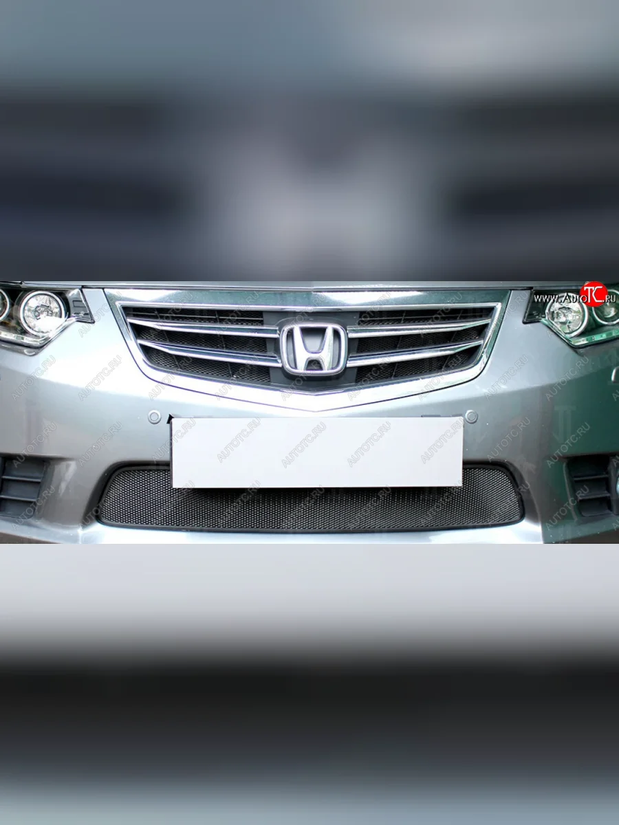 Защитная сетка в бампер (низ, ячейка 3х7 мм) Alfeco Стандарт Honda Accord 9 CR седан дорестайлинг (2013-2016) (Чёрная)  в Воронеже Воронежской области