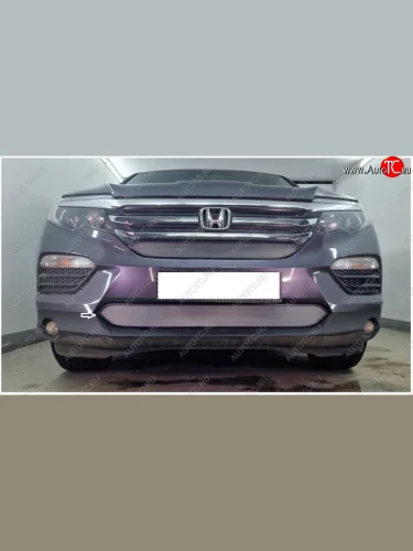 Защитная сетка в бампер (низ, ячейка 3х7 мм) Alfeco Стандарт (Хром) Honda Pilot YF6 дорестайлинг (2016-2019)