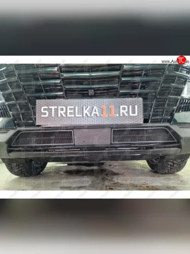 Защитная сетка в бампер (низ, 2 части, ячейка 3х7 мм) Alfeco Стандарт (Чёрная) Jetour Dashing (2022-2025)