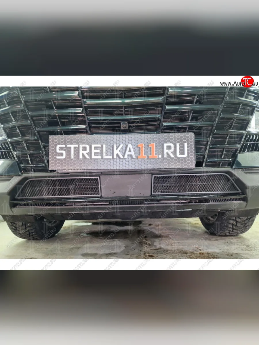 Защитная сетка в бампер (низ, 2 части, ячейка 3х7 мм) Alfeco Стандарт Jetour Dashing (2022-2025) (Чёрная)  в Керчи Республика Крым