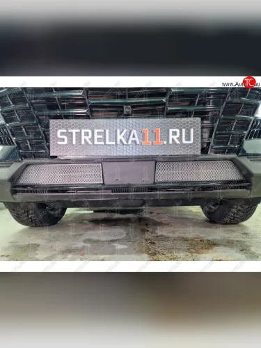 Защитная сетка в бампер (низ, 2 части, ячейка 3х7 мм) Alfeco Стандарт (Хром) Jetour Dashing (2022-2025)