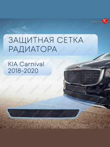 Защитная сетка в бампер (низ, ячейка 3х7 мм) Alfeco Стандарт (Чёрная) KIA Carnival YP минивэн рестайлинг (2018-2020)